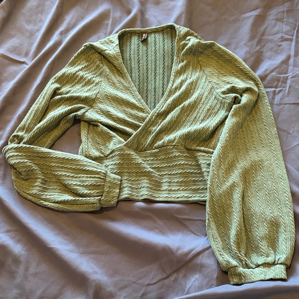 Zaful Olive V-Neck Wrap Sweater